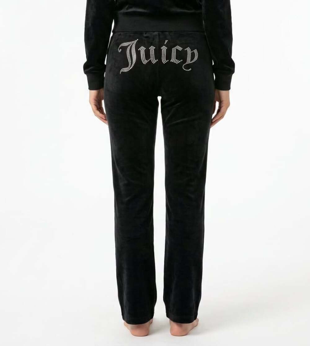 Juicy Couture Black Velour Rhinestone Logo Sweatpants large